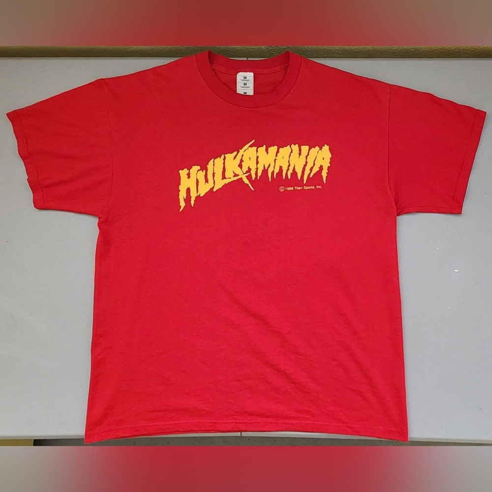 WWF WWE Hulkamania Hulk Hogan 1988 Red Poly-Cotton XL Wrestling T-shirt